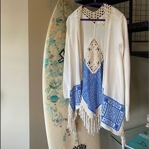 Boho Woven Macramé Cardigan Beachy Sweater
